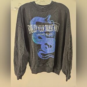 Anine Bing washed black Embody Your Truest Form snake sz Small S sweatshirt crew